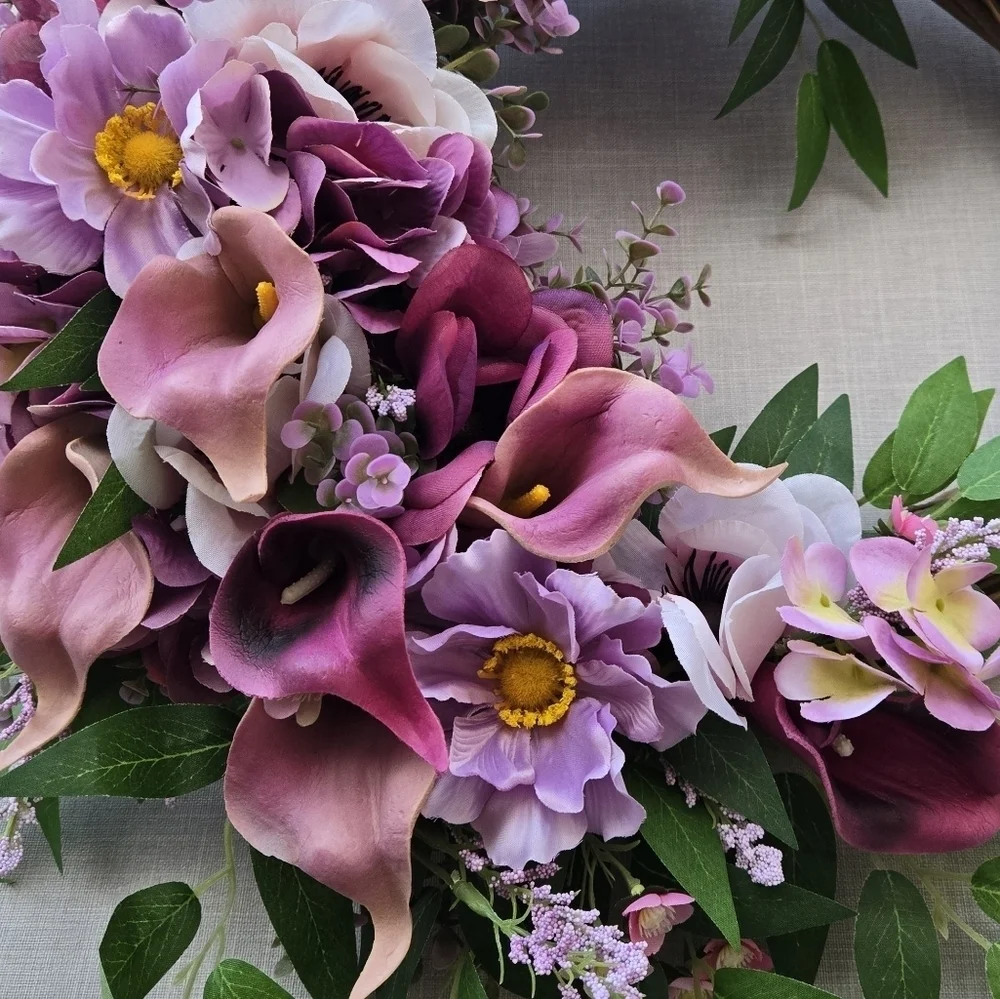 Handmade Elegant Purple and Pink Floral Wreath